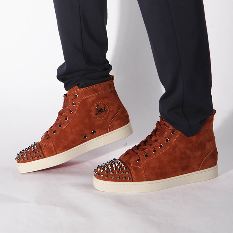 in stock!!! Ch**an louboutin limited version lou spikes men''s flat sang suede sneakers