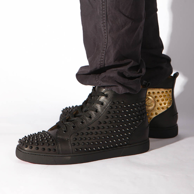 made-to-order!!! Ch**an louboutin limited version yang l**is flat gold leather laminato black sneakers