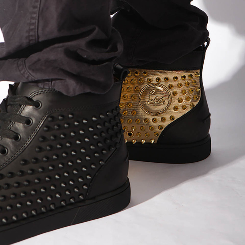 made-to-order!!! Ch**an louboutin limited version yang l**is flat gold leather laminato black sneakers