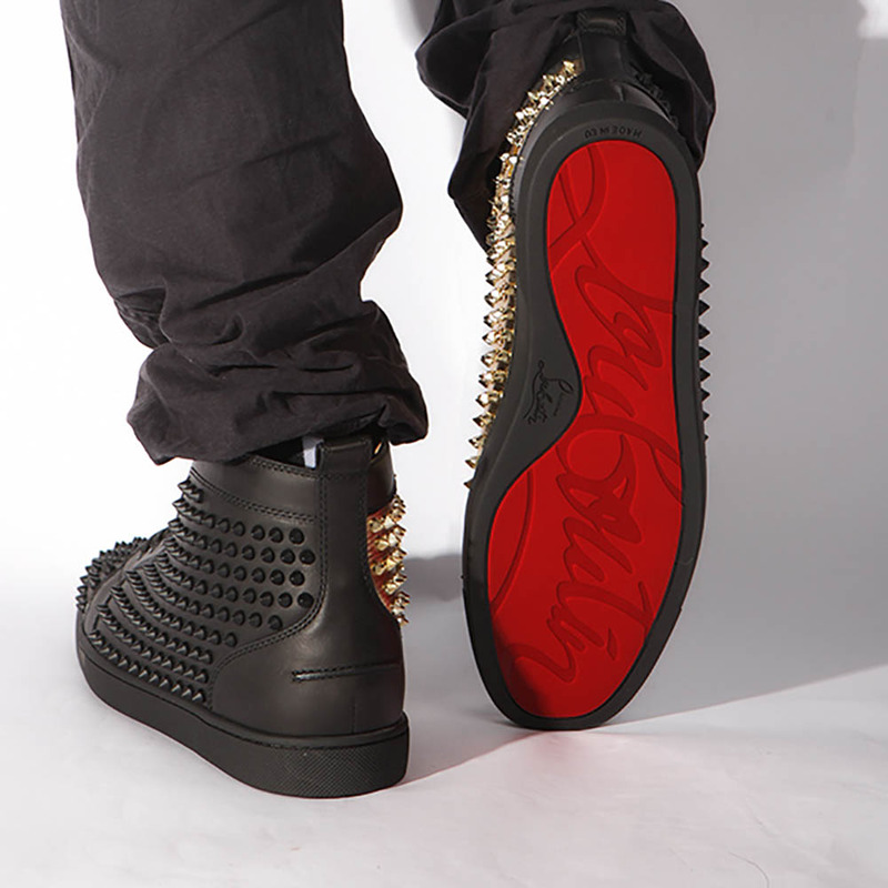 made-to-order!!! Ch**an louboutin limited version yang l**is flat gold leather laminato black sneakers