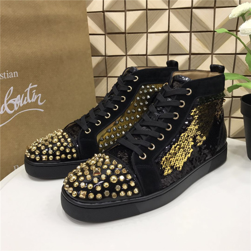 [made  to order] Ch**an louboutin super perfect gold lou spikes sequins high top sneakers