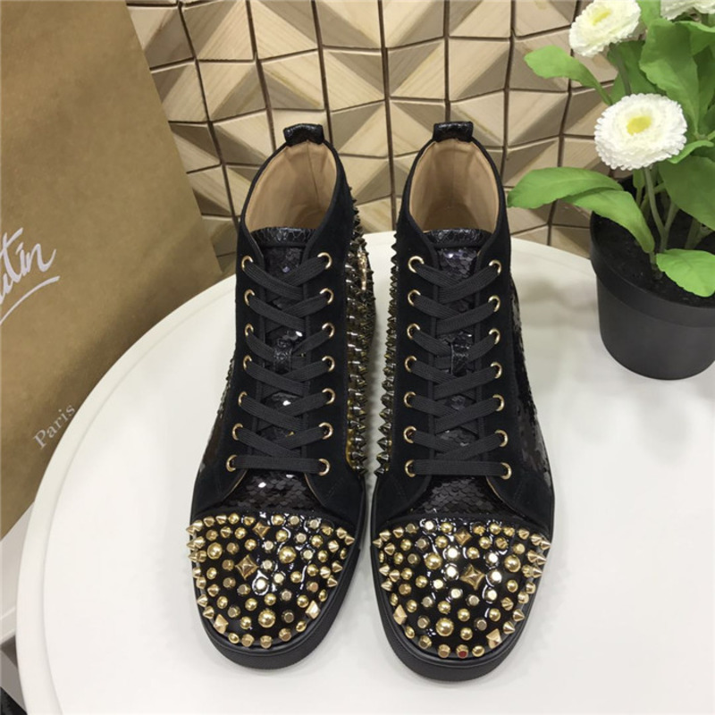 [made  to order] Ch**an louboutin super perfect gold lou spikes sequins high top sneakers