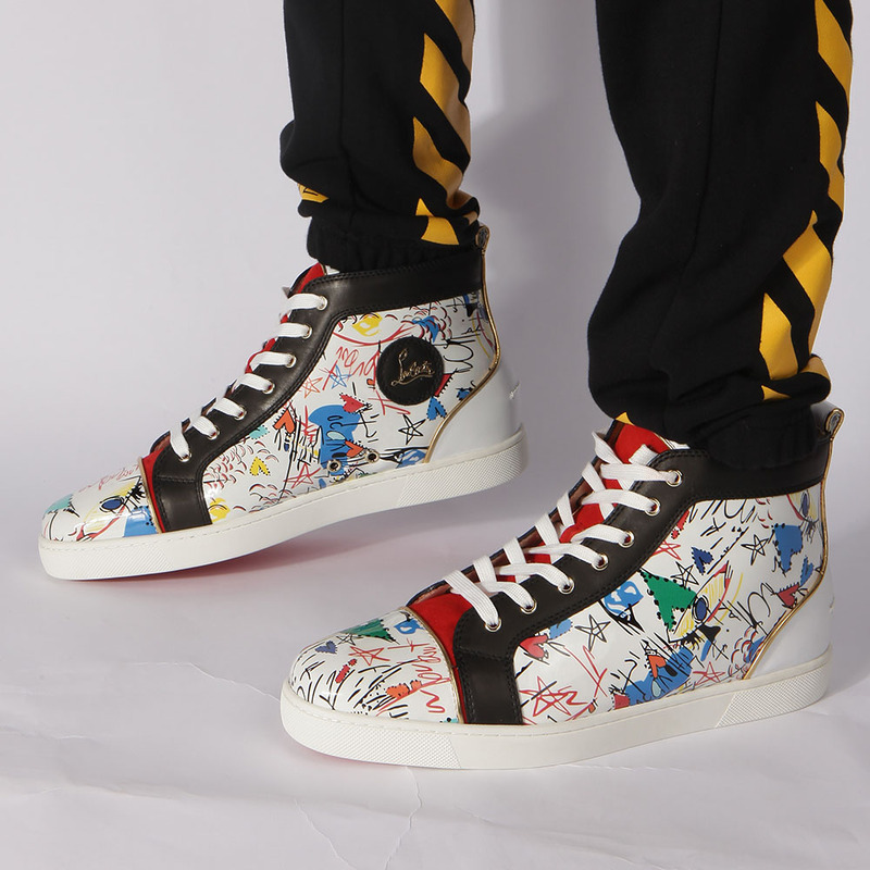 made-to-order!!! Ch**an louboutin limited version hand drawn loubitag white leather high top sneakers