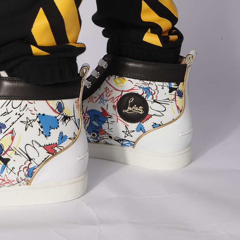 made-to-order!!! Ch**an louboutin limited version hand drawn loubitag white leather high top sneakers