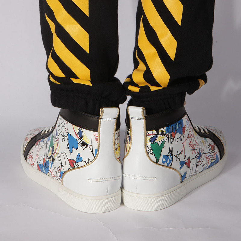 made-to-order!!! Ch**an louboutin limited version hand drawn loubitag white leather high top sneakers