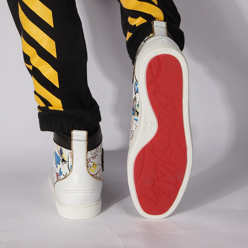 made-to-order!!! Ch**an louboutin limited version hand drawn loubitag white leather high top sneakers