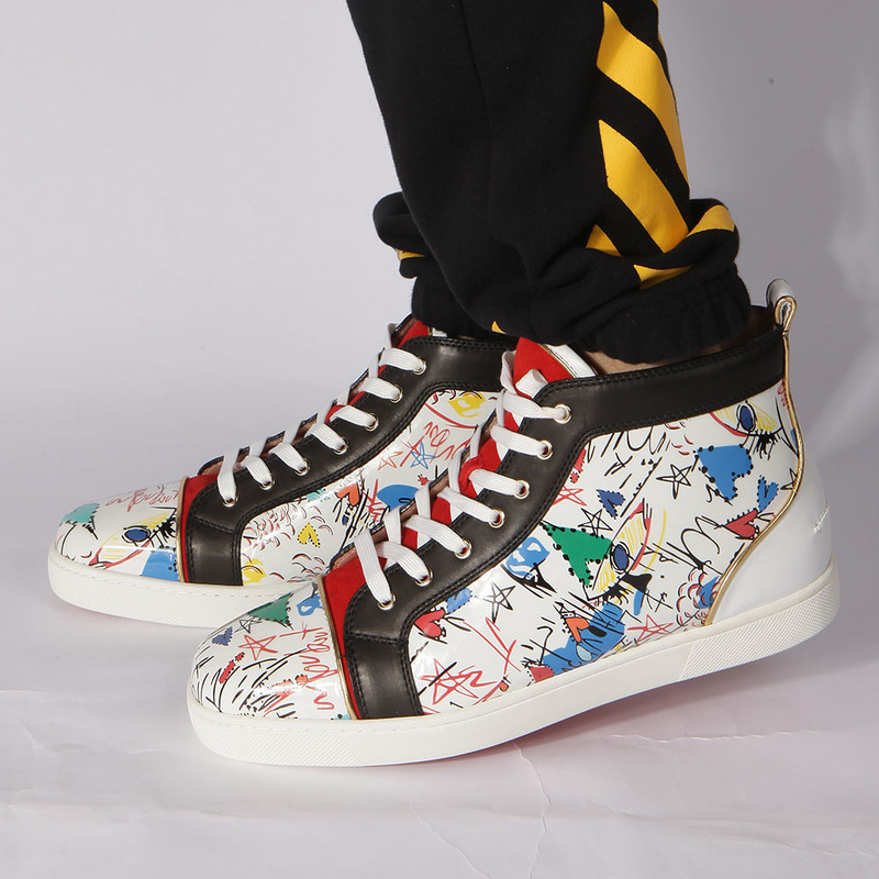 made-to-order!!! Ch**an louboutin limited version hand drawn loubitag white leather high top sneakers