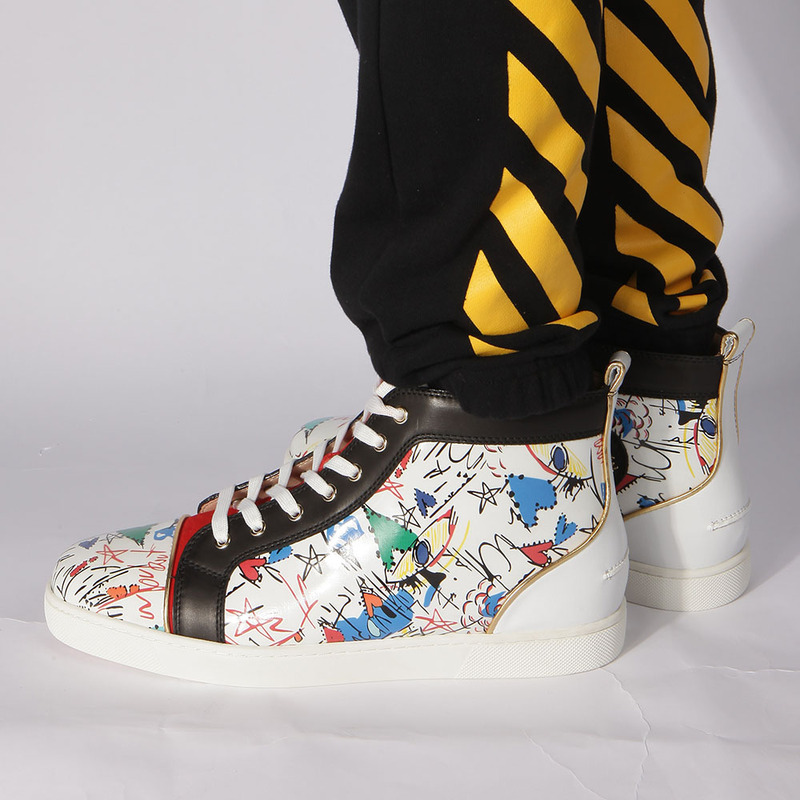 made-to-order!!! Ch**an louboutin limited version hand drawn loubitag white leather high top sneakers