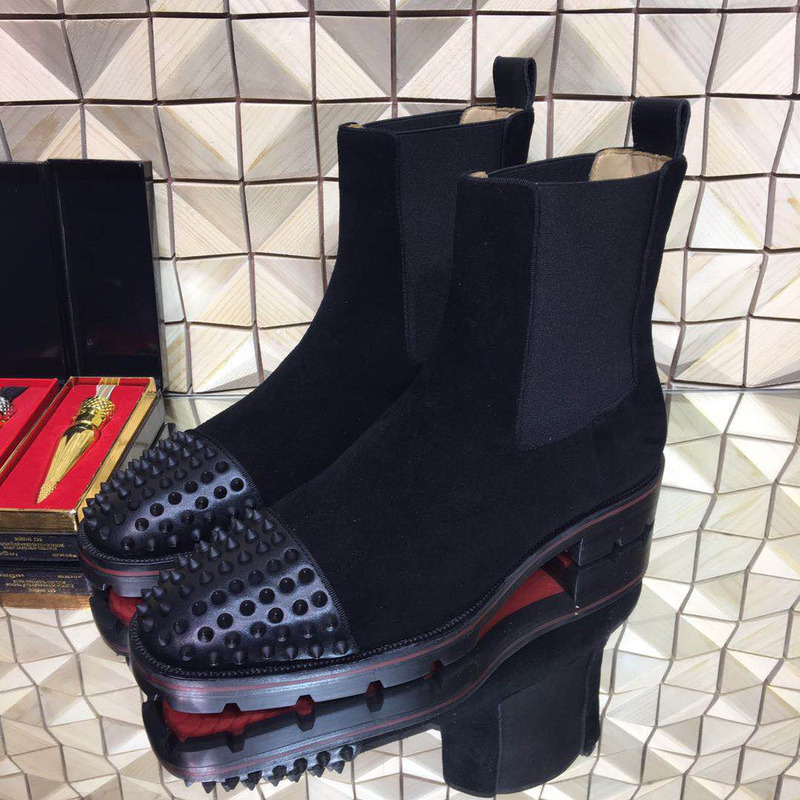 super perfect Ch**an louboutin black spikes boot