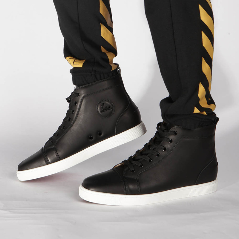 made-to-order!!! Ch**an louboutin limited version l**is flat mens high top leather sneakers black