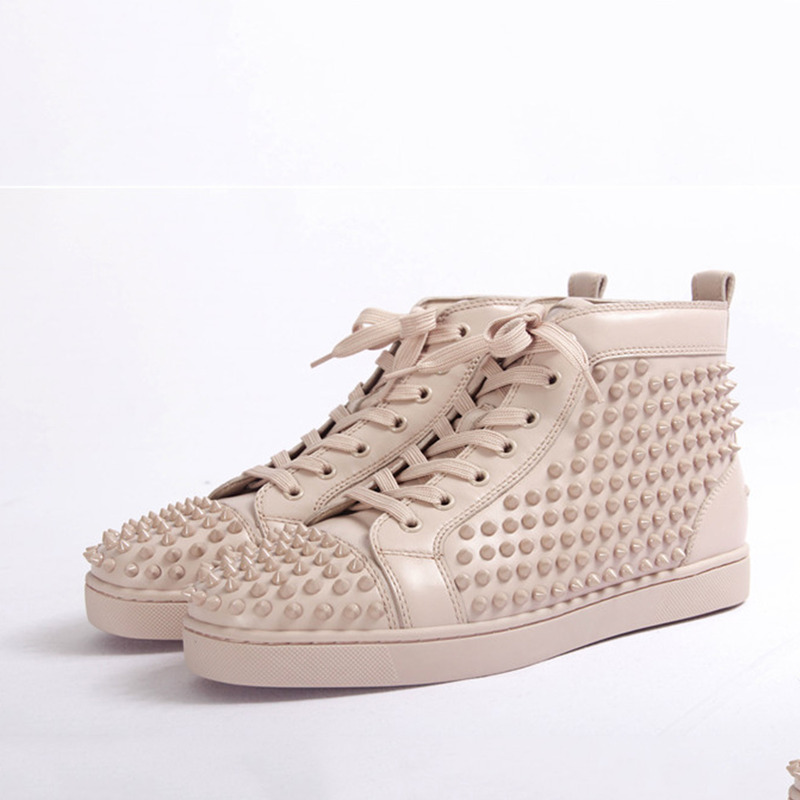 in stock!!! Ch**an louboutin limited version l**is spikes colombe mat men''s flat sneakers