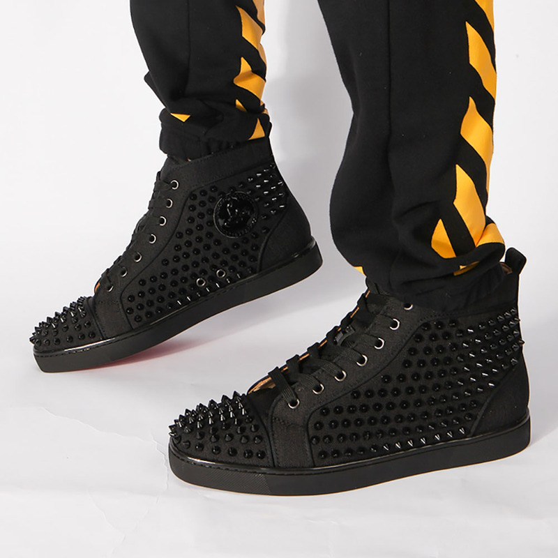 made-to-order!!! Ch**an louboutin limited version black l**is spikes orlato men''s flat sneakers