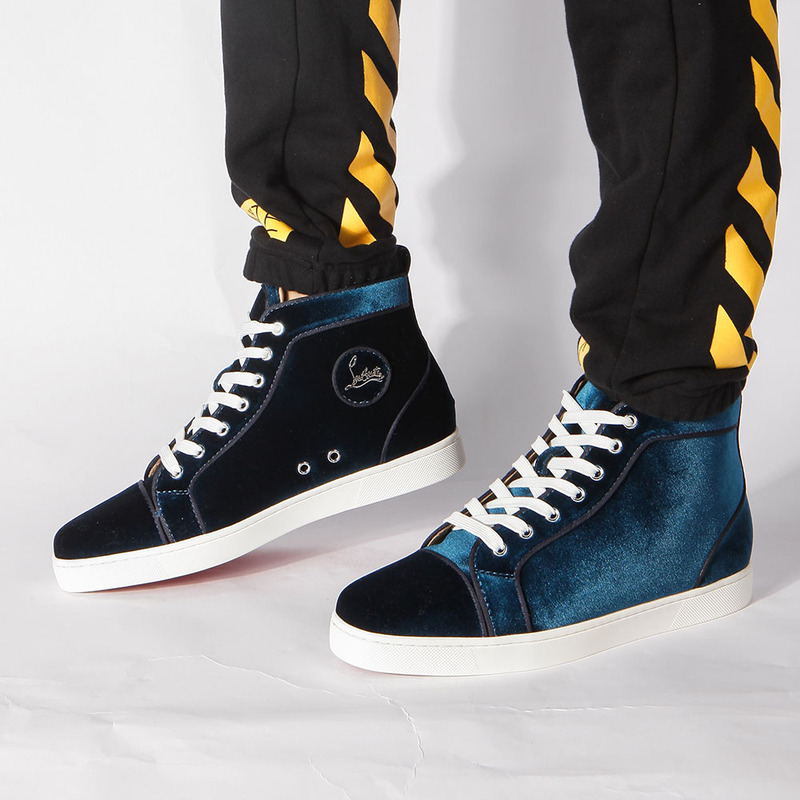 in stock!!! Ch**an louboutin limited version l**is orlato blue velvet junior flat sneakers