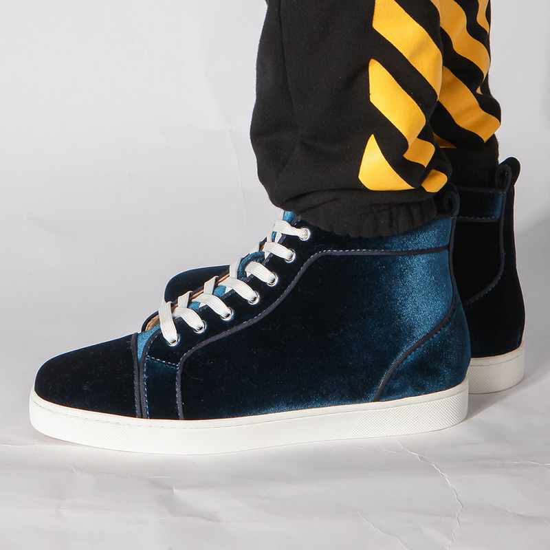 in stock!!! Ch**an louboutin limited version l**is orlato blue velvet junior flat sneakers