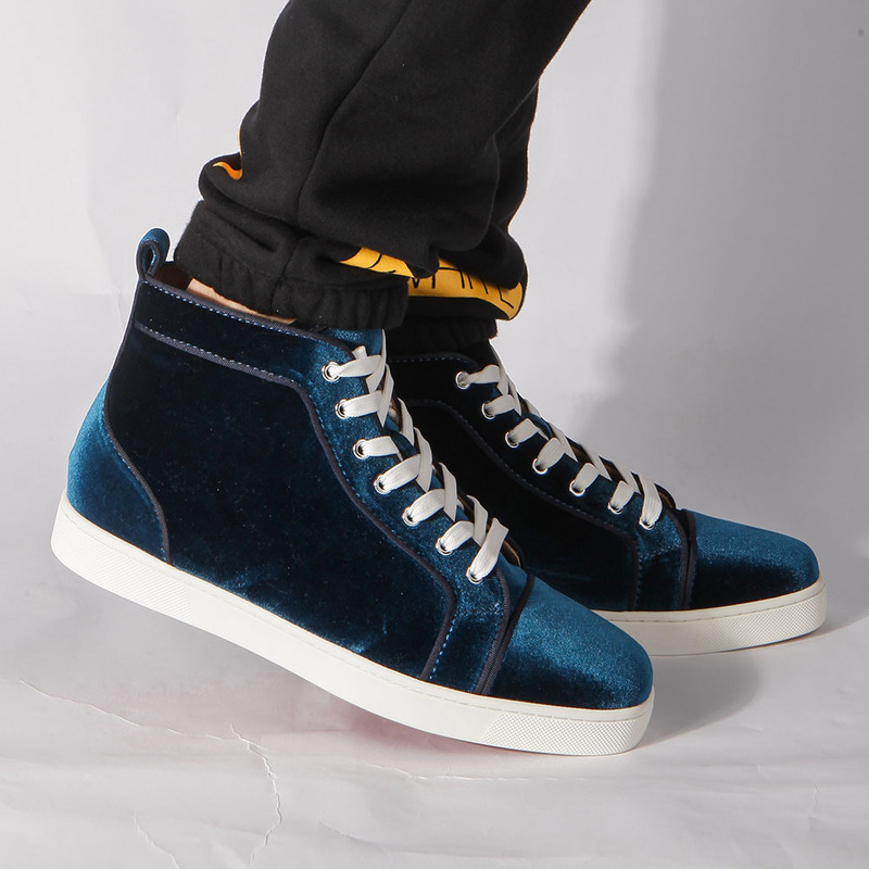 in stock!!! Ch**an louboutin limited version l**is orlato blue velvet junior flat sneakers