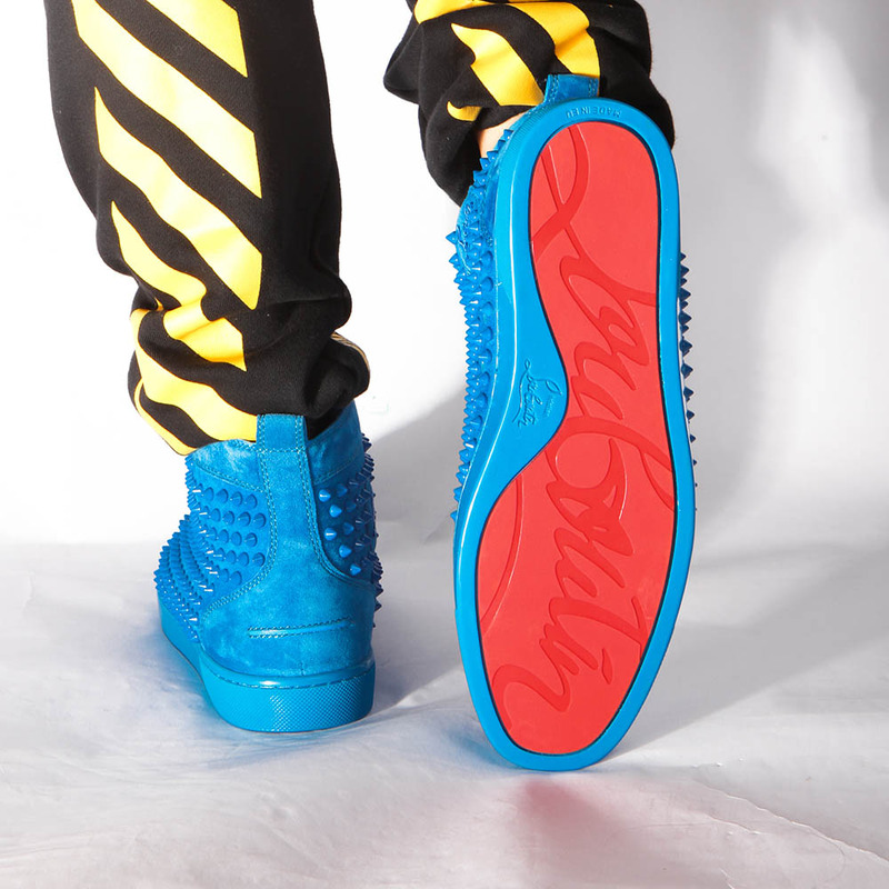 limited stock!!! Ch**an louboutin limited version l**is spikes blue veau velours sneakers