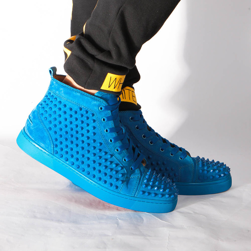 limited stock!!! Ch**an louboutin limited version l**is spikes blue veau velours sneakers