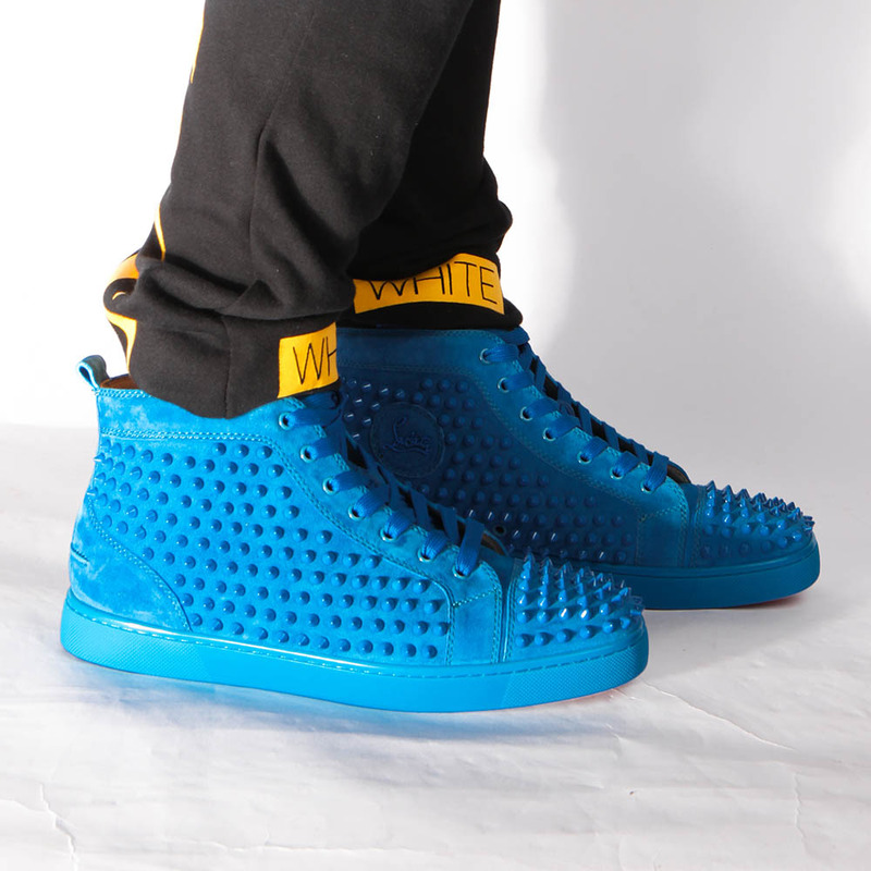 limited stock!!! Ch**an louboutin limited version l**is spikes blue veau velours sneakers