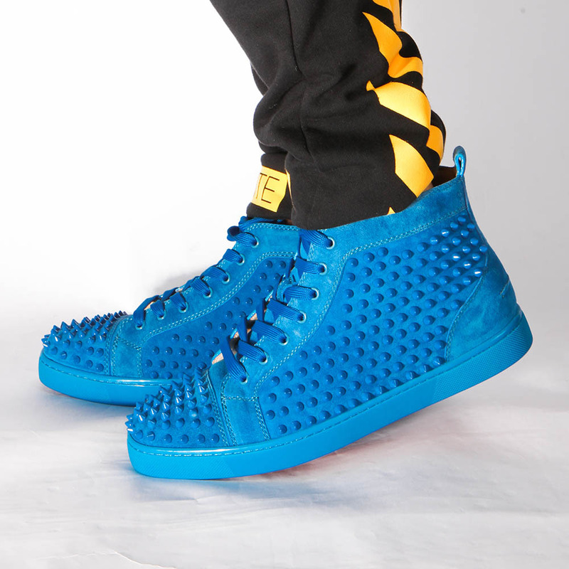 limited stock!!! Ch**an louboutin limited version l**is spikes blue veau velours sneakers