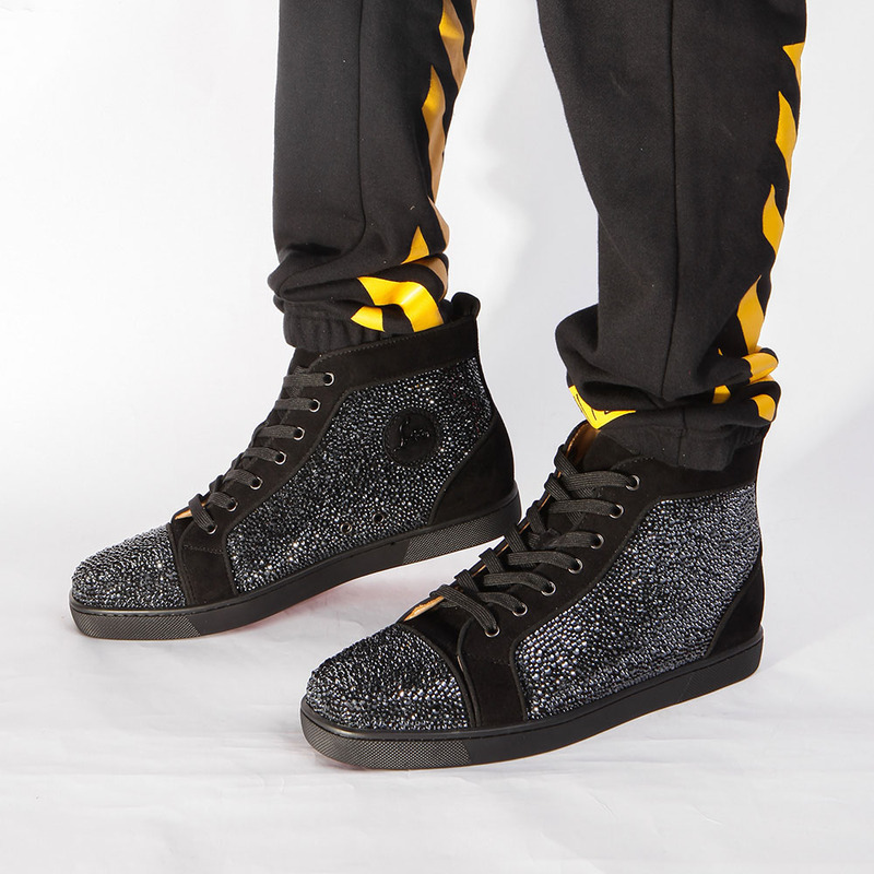 made-to-order!!! Ch**an louboutin limited version l**is strass black men''s flat sneakers