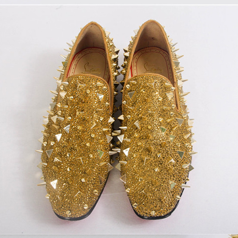 made to order!!! Ch**an louboutin super perfect gold spikes loafers