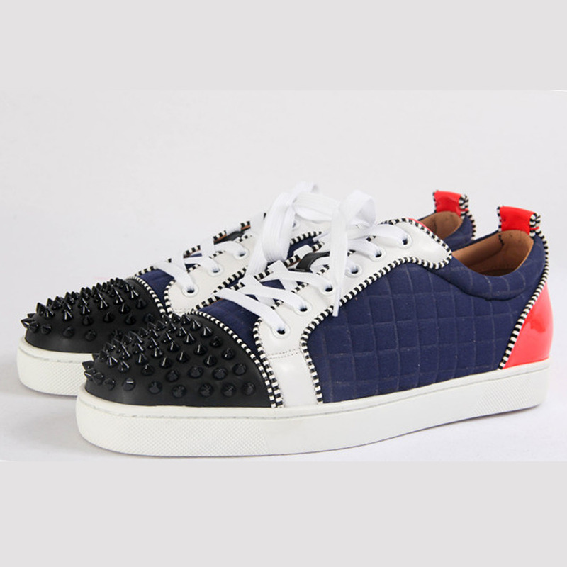 [made  to order] Ch**an louboutin super perfect l**is junior men flat low top leather black spike sneaker