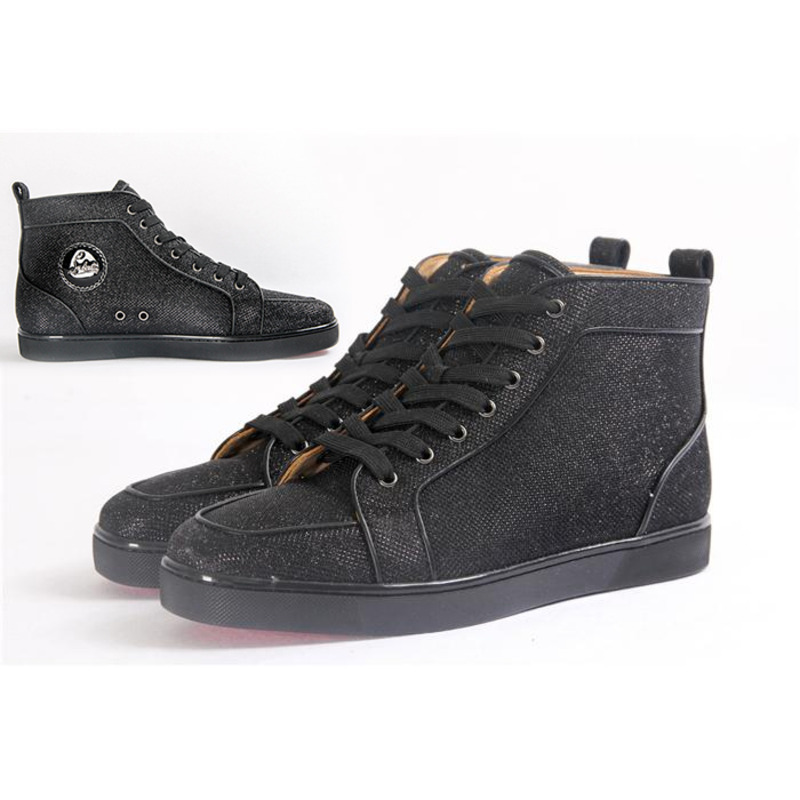 limited stock!!! Ch**an louboutin limited version rantus orlato glitter flat mens high top black sneaker