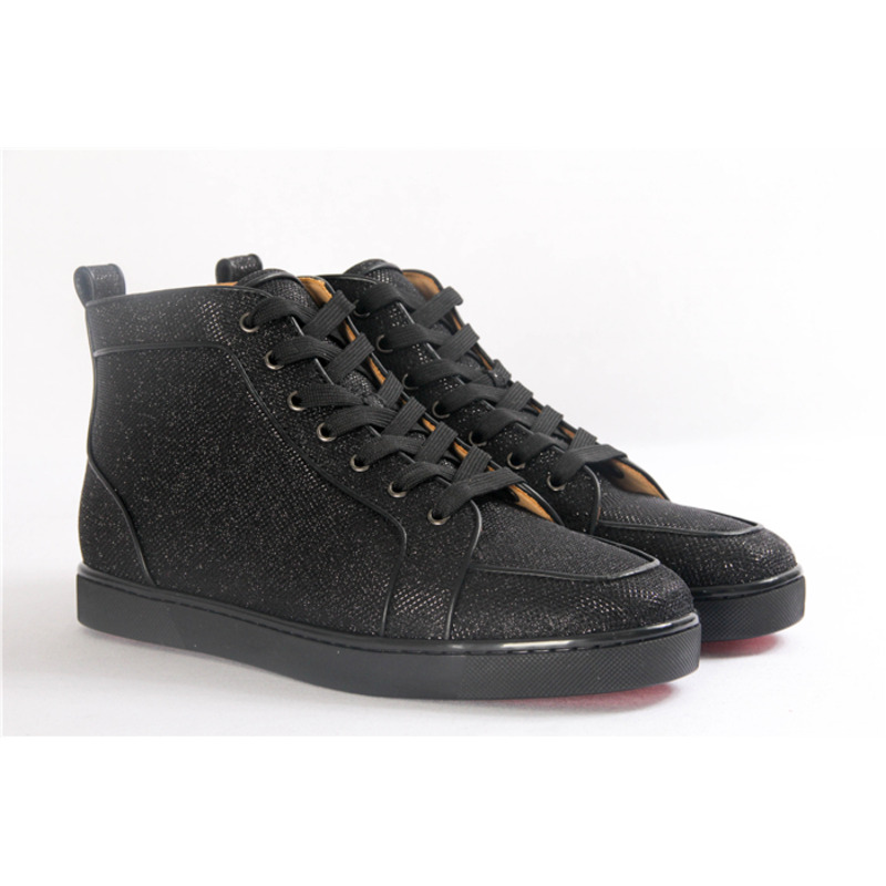 limited stock!!! Ch**an louboutin limited version rantus orlato glitter flat mens high top black sneaker