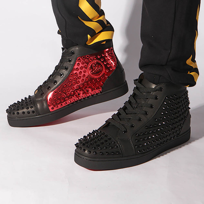 limited stock!!! Ch**an louboutin limited version limited louboutin l**is spikes black in latte and metalic gold