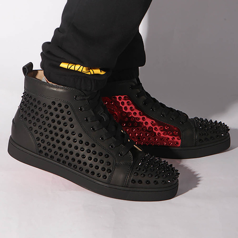 limited stock!!! Ch**an louboutin limited version limited louboutin l**is spikes black in latte and metalic gold