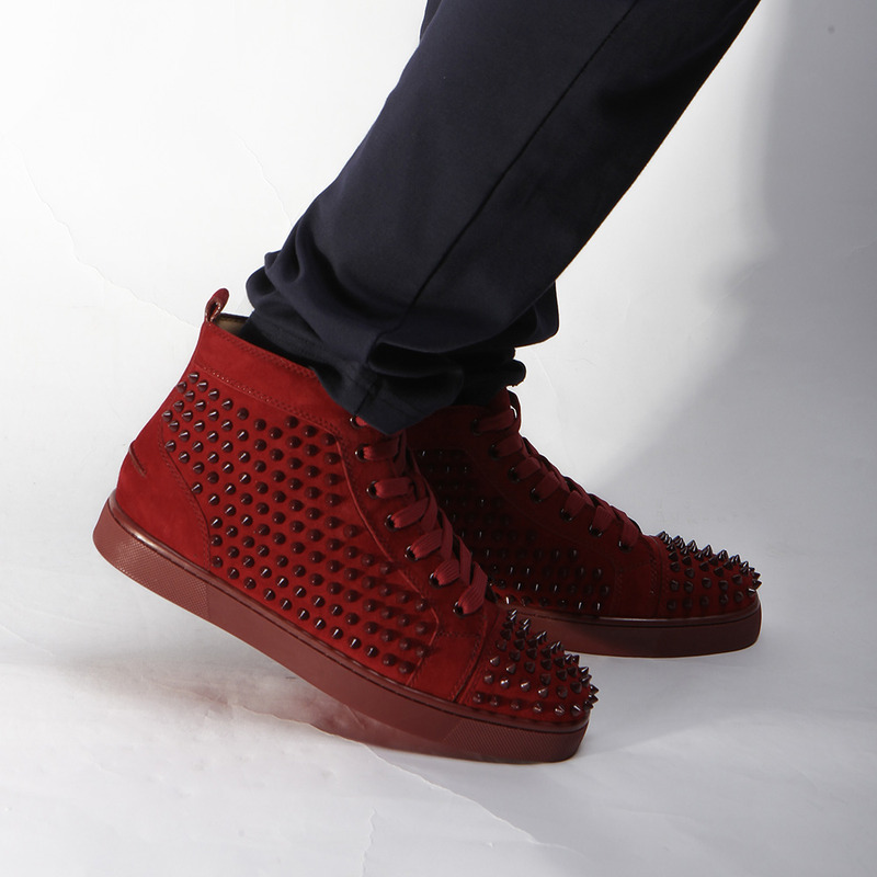 Ch**an louboutin limited version mens spikes high top red sneaker