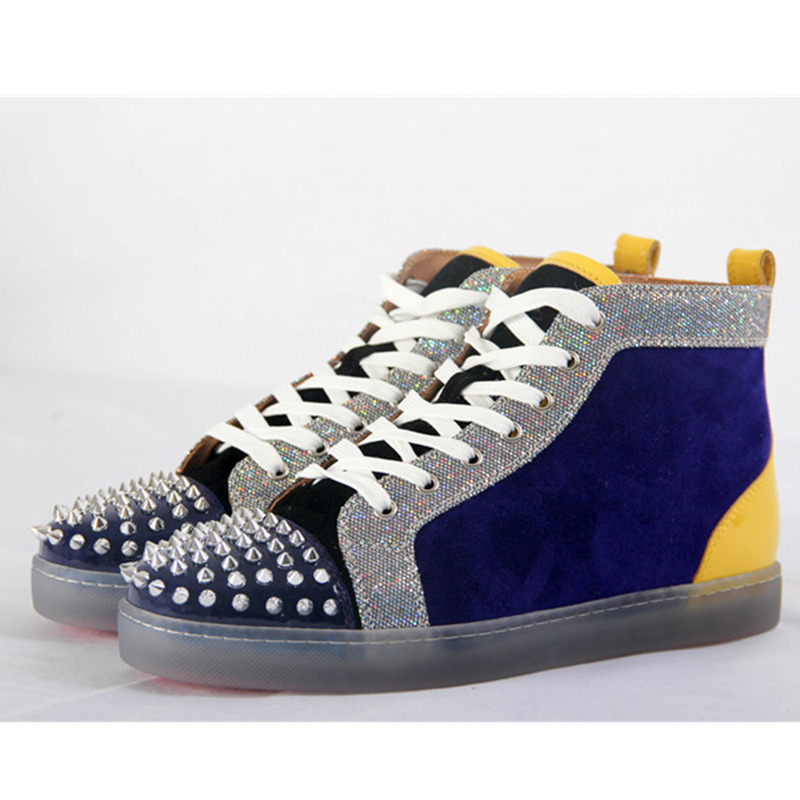 Ch**an louboutin updated limited version lou spikes glitter disco ball high-top sneaker made to order