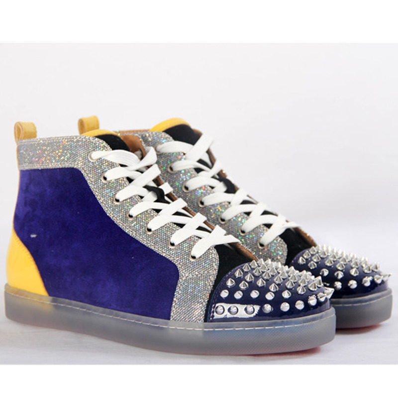 Ch**an louboutin updated limited version lou spikes glitter disco ball high-top sneaker made to order