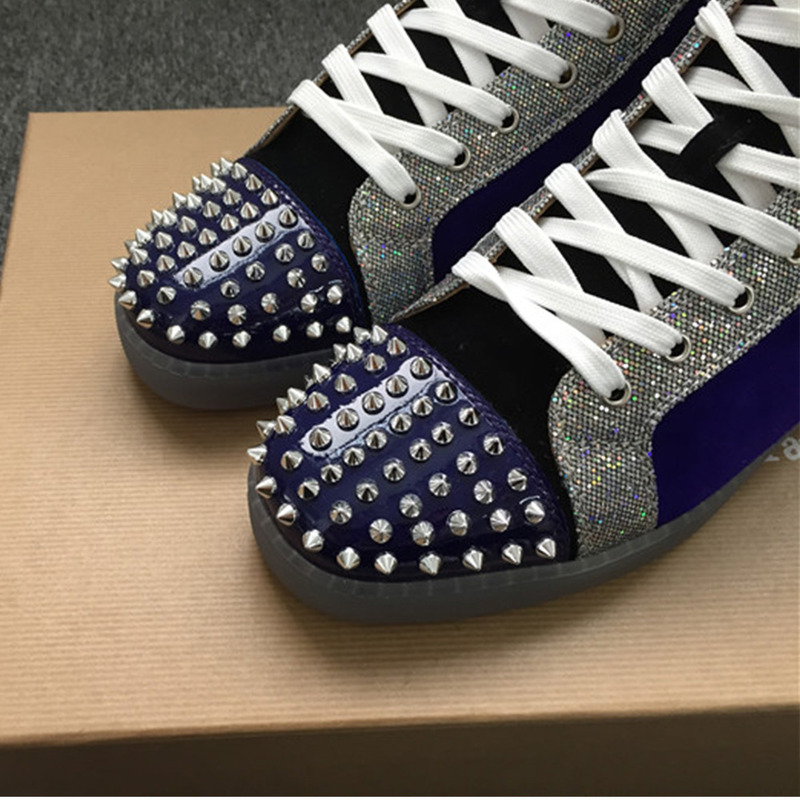 Ch**an louboutin updated limited version lou spikes glitter disco ball high-top sneaker made to order