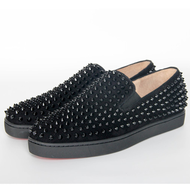 Ch**an louboutin limited version roller-boat spikes men''s flat in black suede