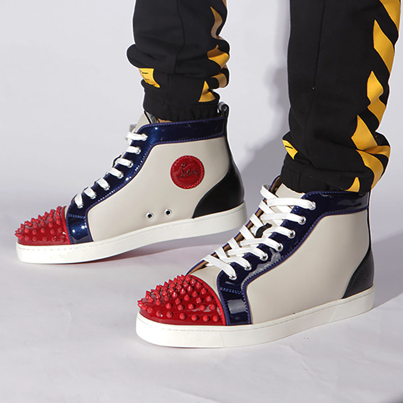 Ch**an louboutin updated limited version red l**is spikes mens flat black sneaker