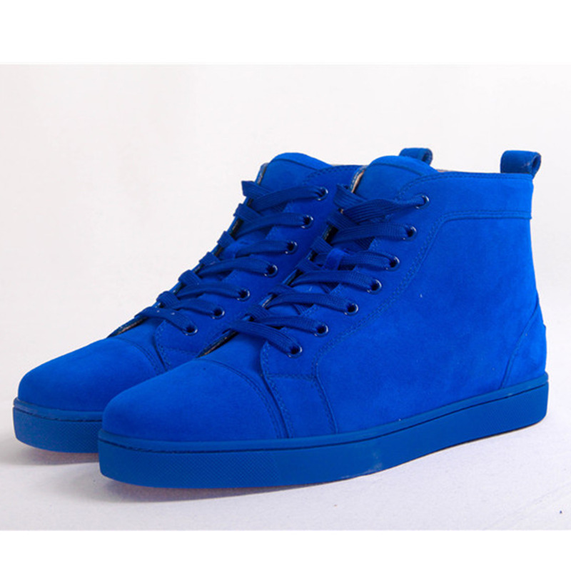 Ch**an louboutin limited version l**is flat veau velours electric blue high top men sneaker