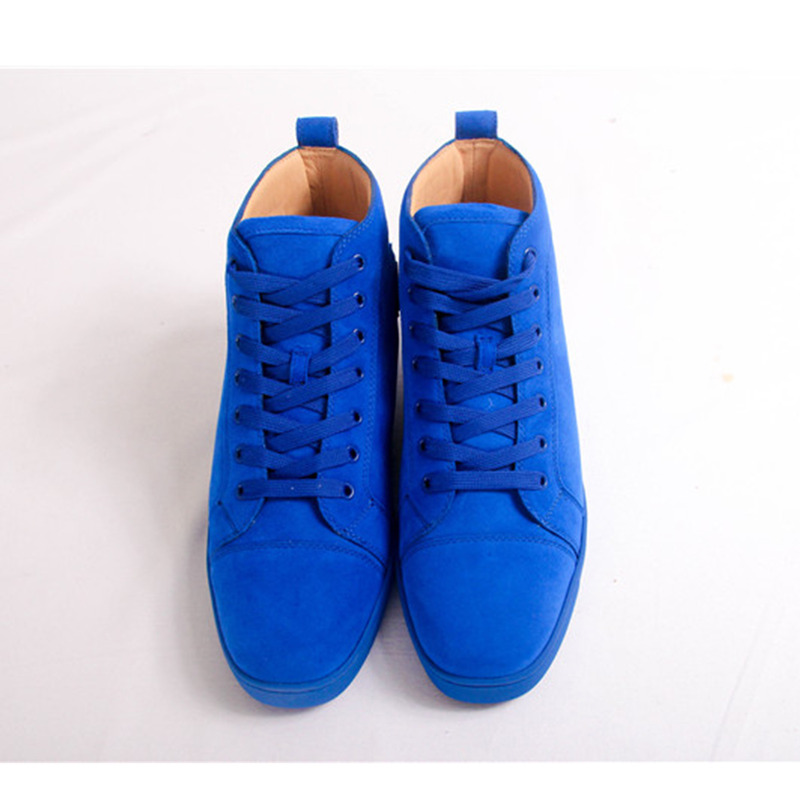 Ch**an louboutin limited version l**is flat veau velours electric blue high top men sneaker