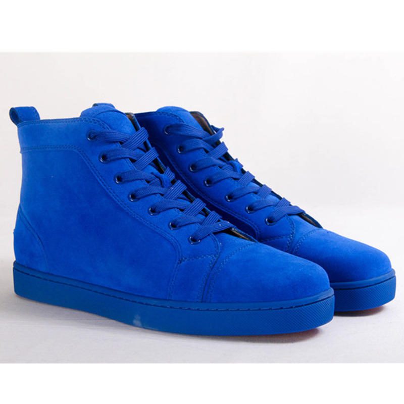 Ch**an louboutin limited version l**is flat veau velours electric blue high top men sneaker