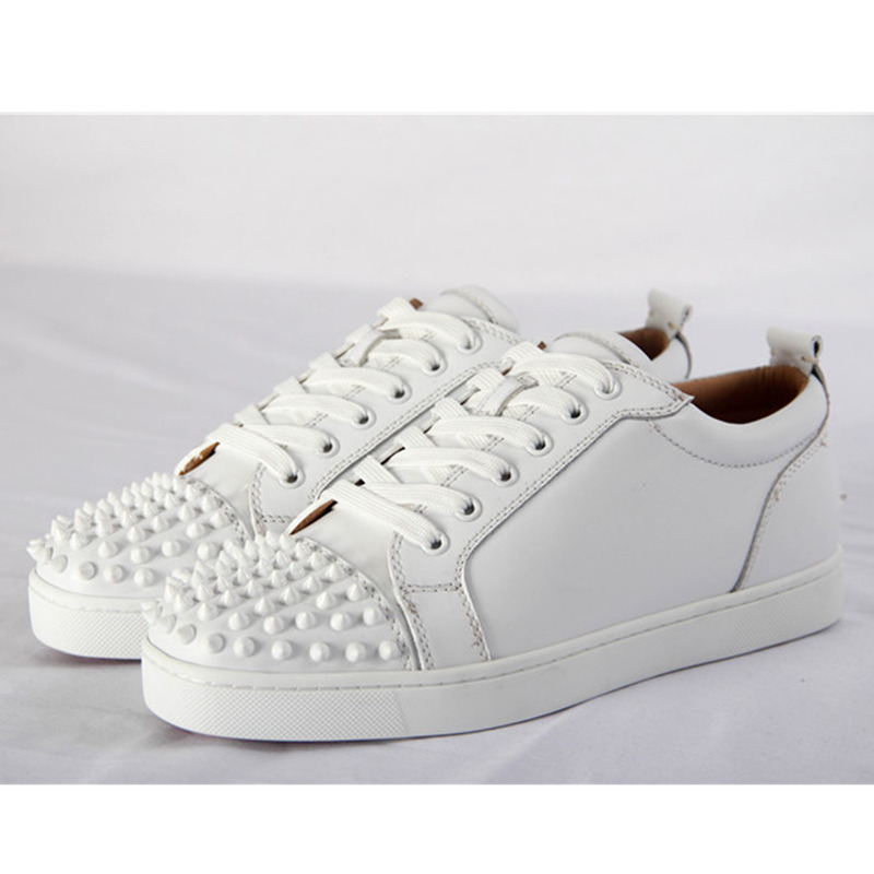 Ch**an louboutin limited version l**is junior spikes mens flat white low top with spikes