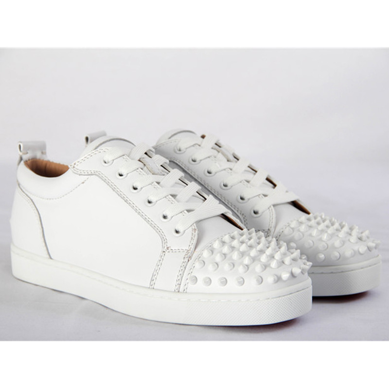 Ch**an louboutin limited version l**is junior spikes mens flat white low top with spikes