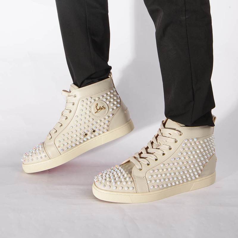 Ch**an louboutin limited version white ivory l**is spikes flat high-top sneakers