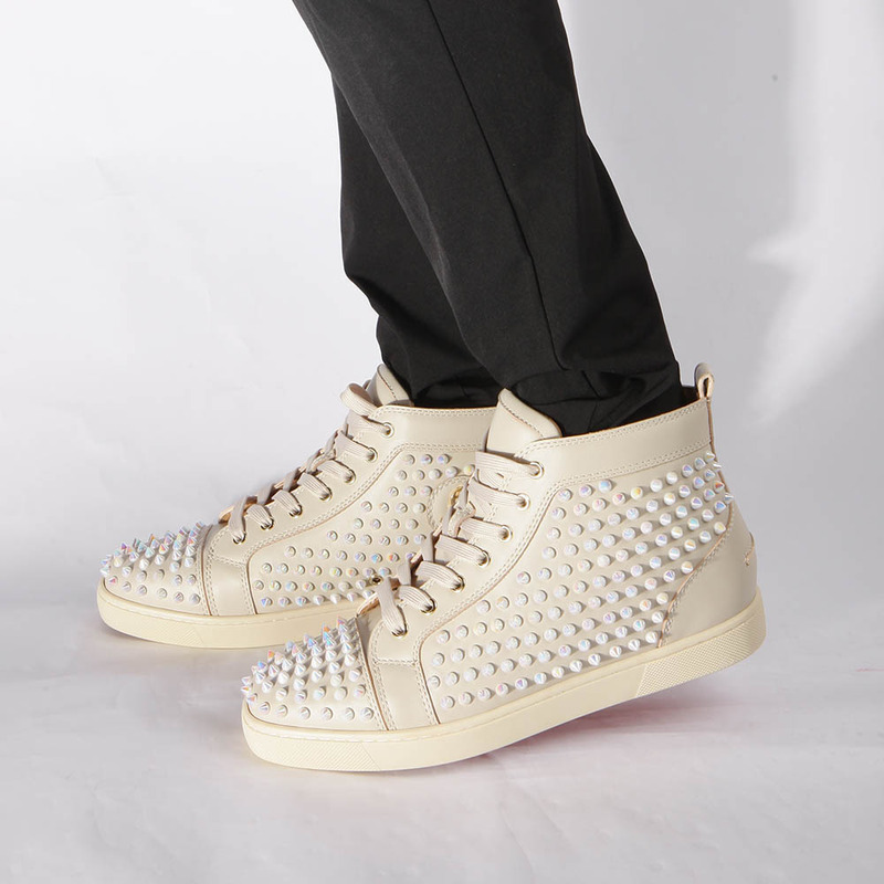 Ch**an louboutin limited version white ivory l**is spikes flat high-top sneakers