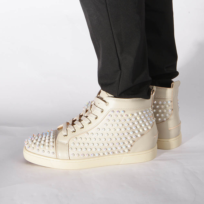 Ch**an louboutin limited version white ivory l**is spikes flat high-top sneakers