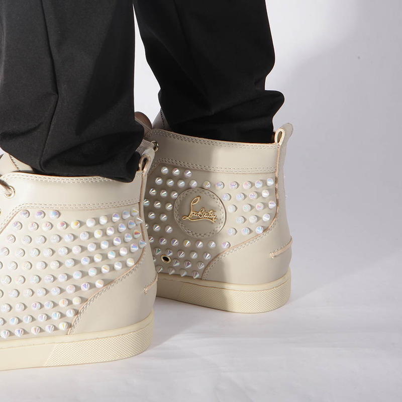 Ch**an louboutin limited version white ivory l**is spikes flat high-top sneakers