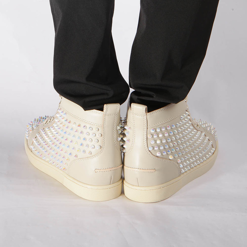 Ch**an louboutin limited version white ivory l**is spikes flat high-top sneakers