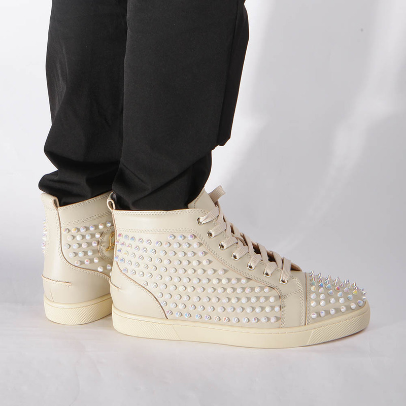 Ch**an louboutin limited version white ivory l**is spikes flat high-top sneakers