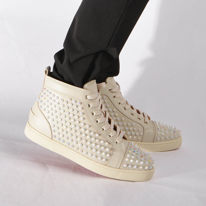 Ch**an louboutin limited version white ivory l**is spikes flat high-top sneakers