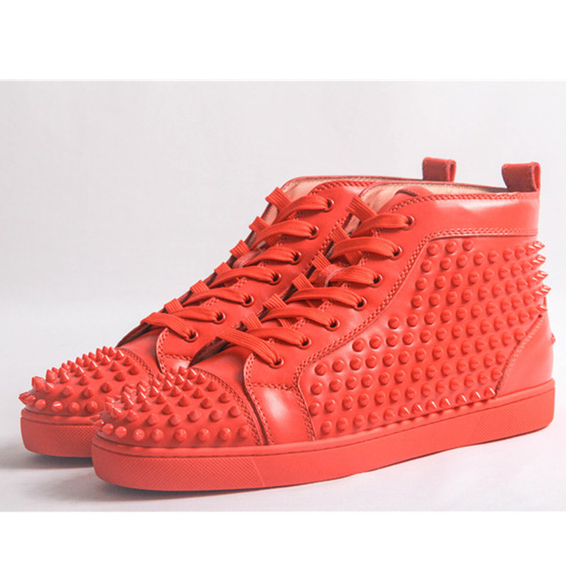 Ch**an louboutin limited edition red l**is spikes flat high-top men sneakers