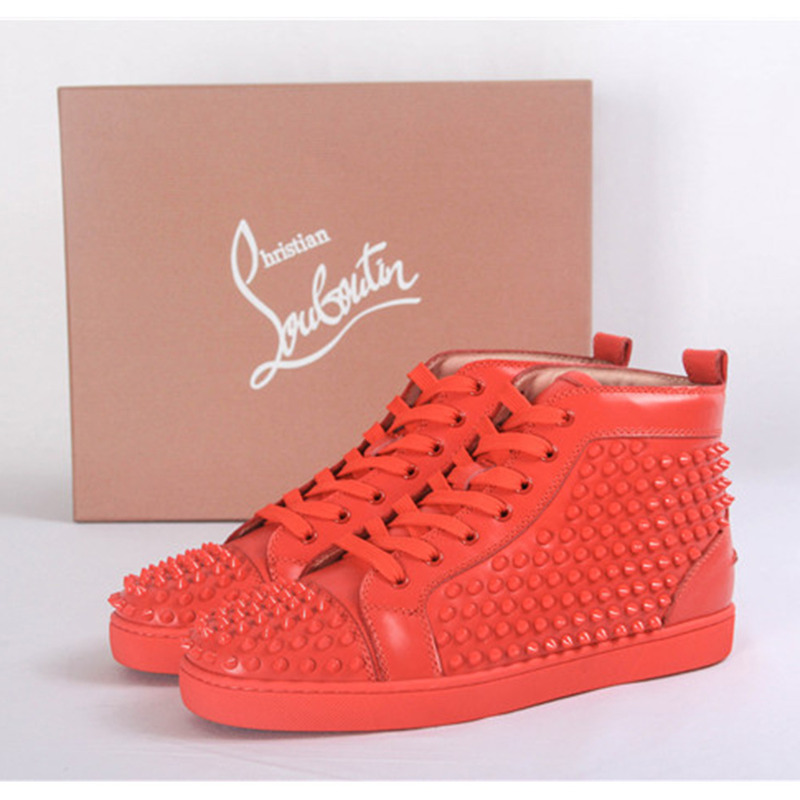 Ch**an louboutin limited edition red l**is spikes flat high-top men sneakers